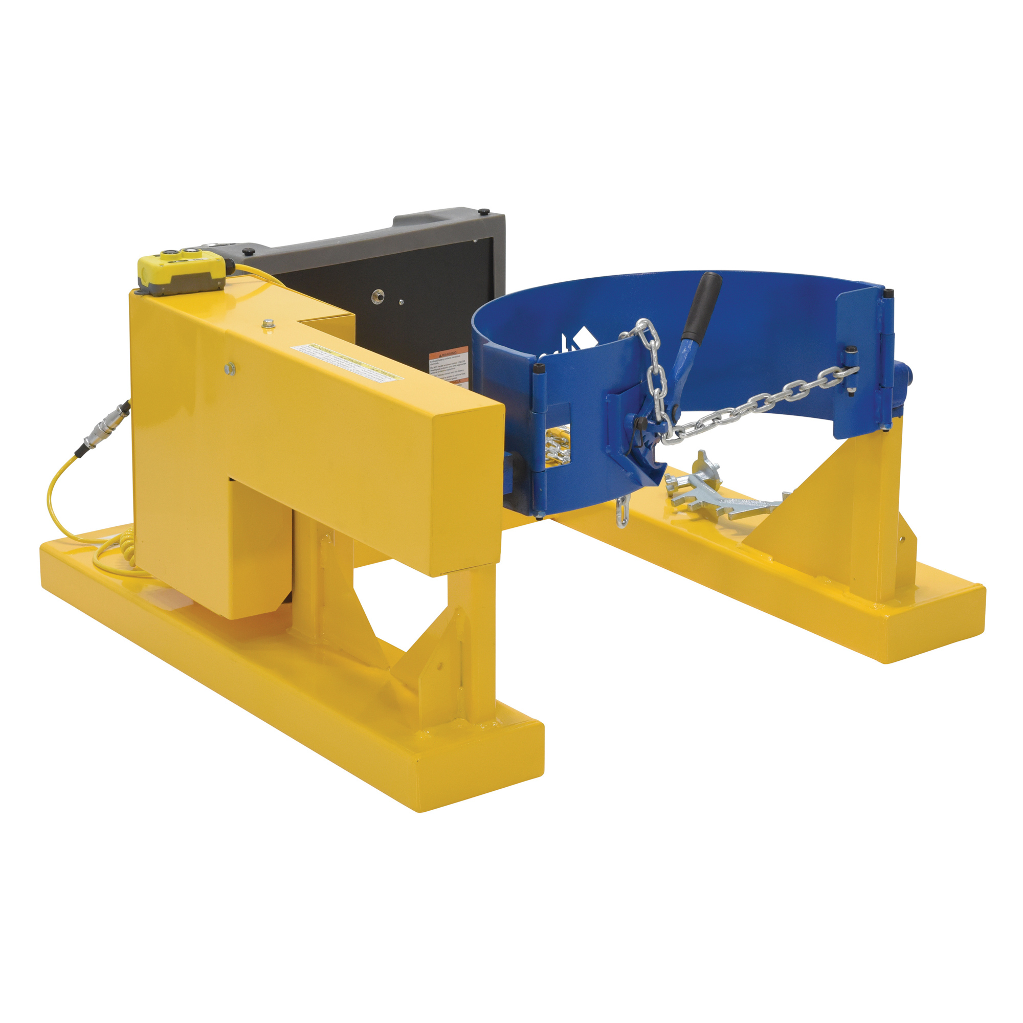 Vestil, Steel DC Fork Mounted Drum Carrier/Rotator For Steel Drums 55 Gallon 800 Lb. Capacity Yellow, Model# DCR-205-8-DC